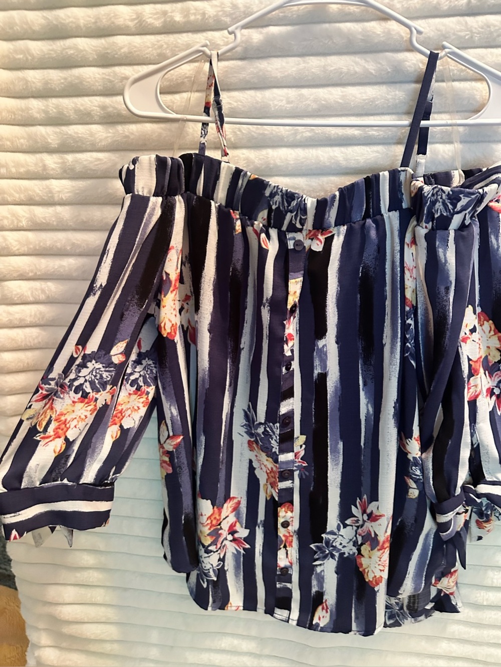 by & by Navy and White Floral Stripe Blouse